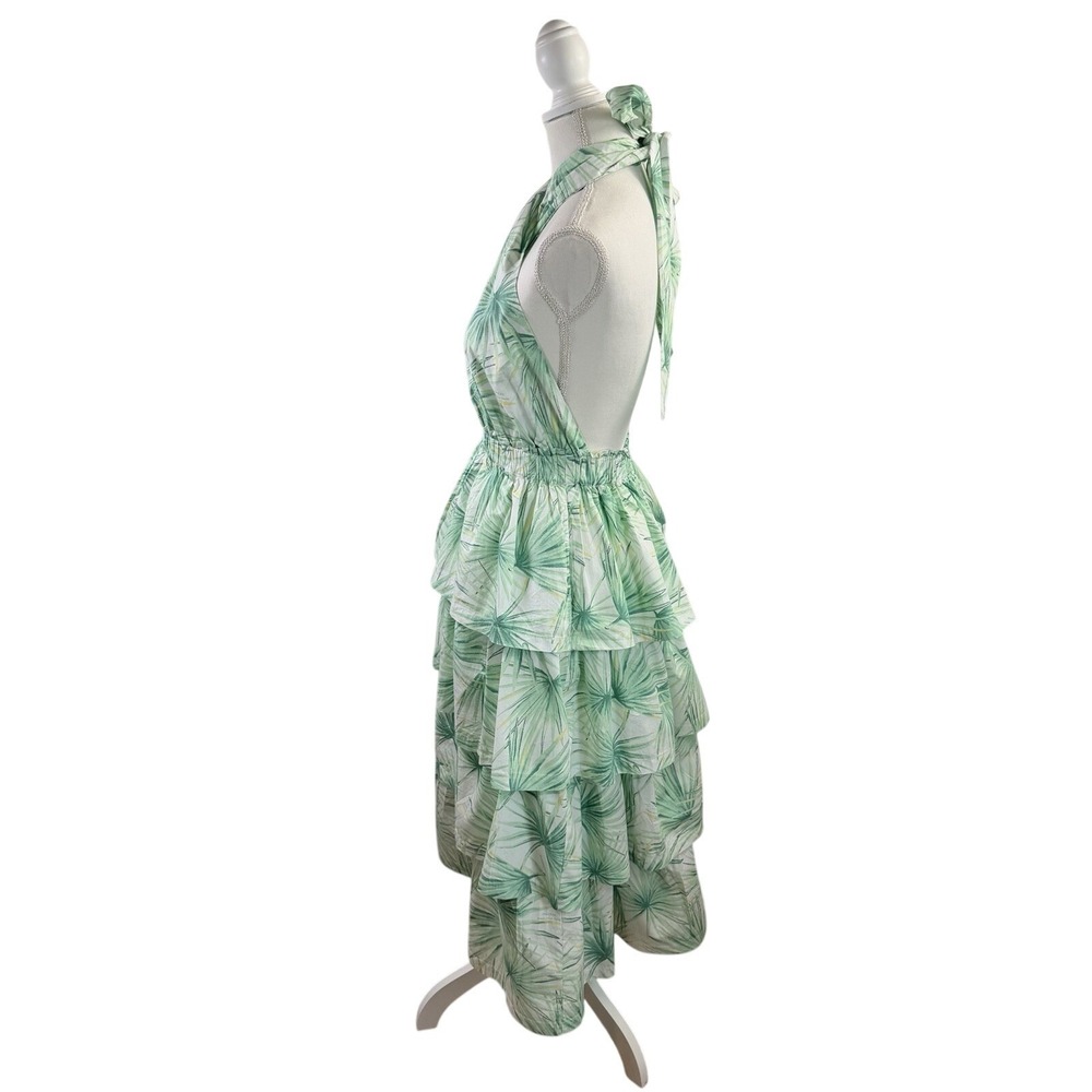 NWT Sewing Down South Crown & Ivy Green Palm 100% Cot Tiered Halter Dress Size M - Picture 5 of 10